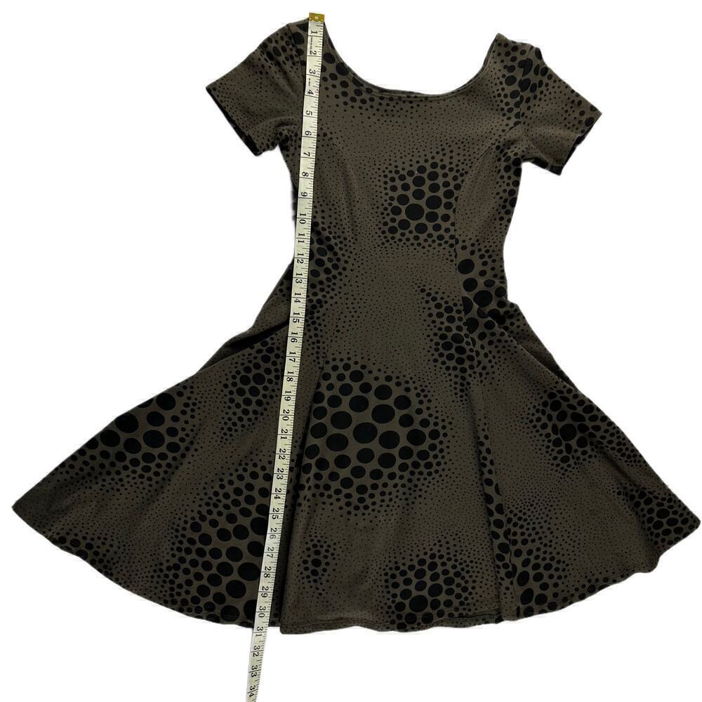 EUC Rare Nooworks Olive Green Polka Dot Short Sleeve Mini Dress Women’s Sz Small - Picture 3 of 8